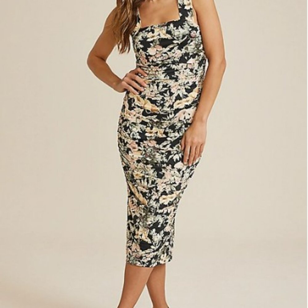 Maurices Cream Tan Ruched Bodycon Midi Dress Size XXL wedding guest flattering